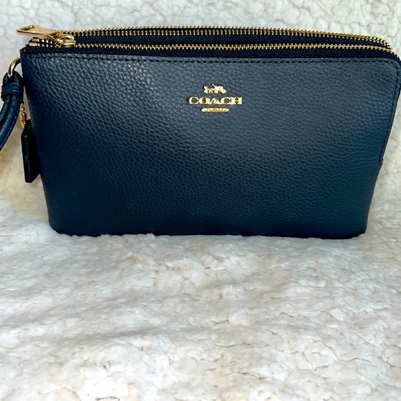 Coach Navy Blue Clutch with Gold Accents - Picture 1 of 16
